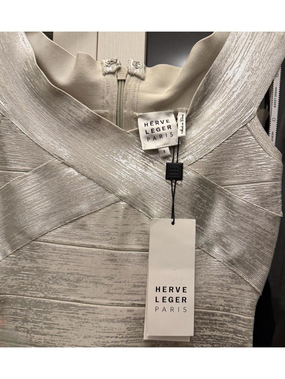 NWT Herve Leger  Silver Criss Cross Foil Dress, Size Small 4-6. - Picture 4 of 7
